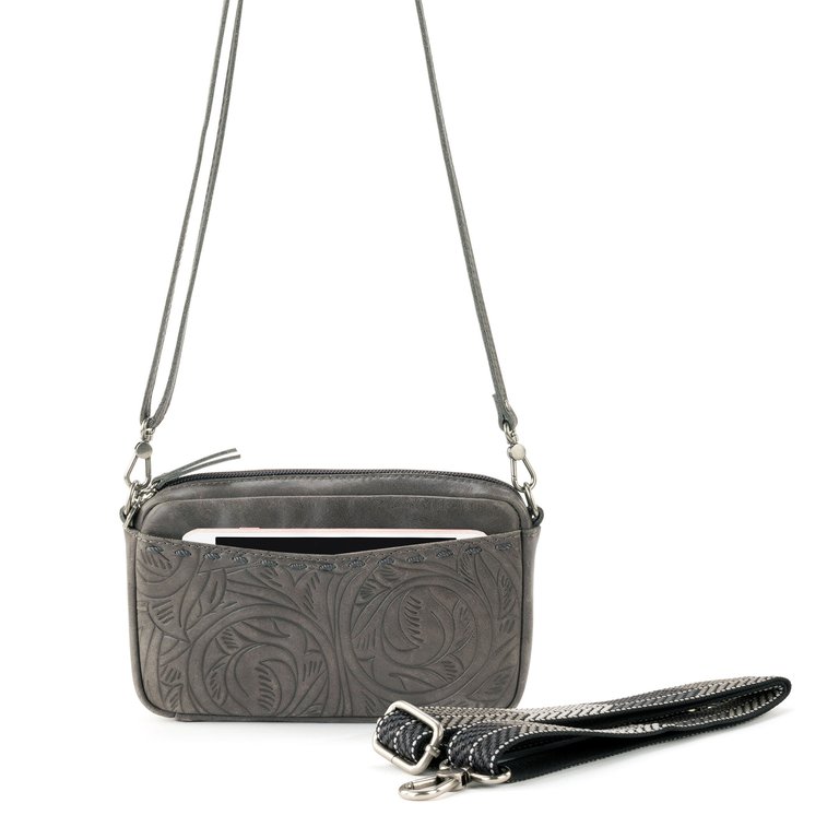 Cora Smartphone Crossbody Bag - Slate Leaf Emboss