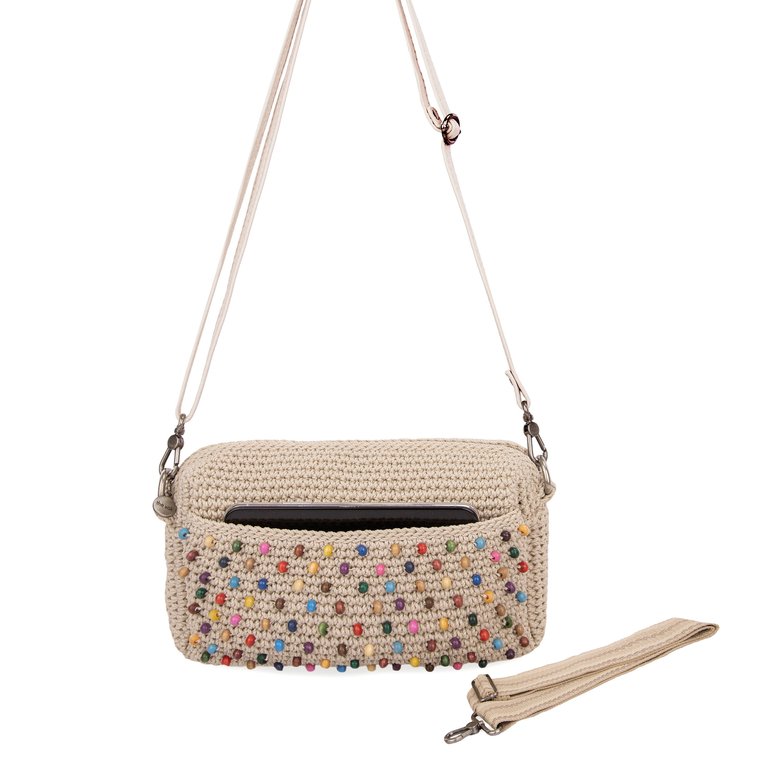 Cora Smartphone Crossbody Bag - Hand Crochet - Ecru Multi Beads