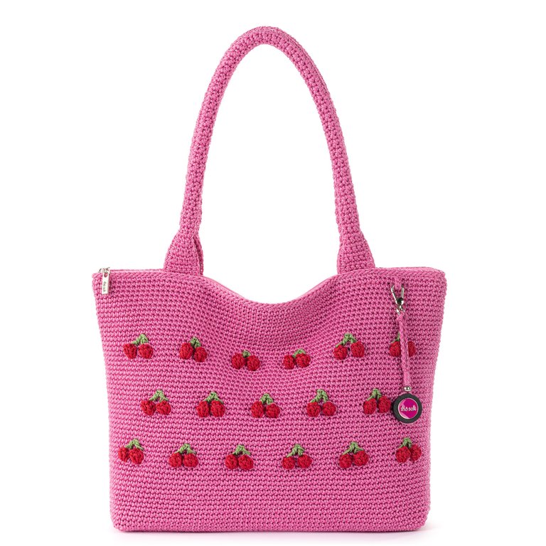 Crafted Classics Carryall Tote - Hand Crochet - Pink Cherries