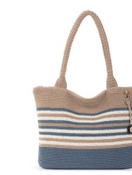 Crafted Classics Carryall Tote - Hand Crochet - Sand and Sea Stripe