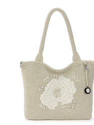 Crafted Classics Carryall Tote - Hand Crochet - Natural Flower Embroidery