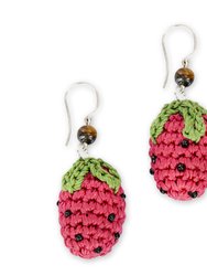 Cyrus Charm Earrings - Hand Crochet - Strawberry