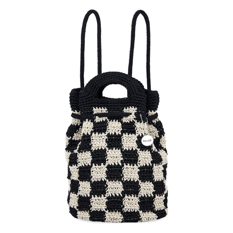 Dylan Small Backpack - Hand Crochet - Black Check