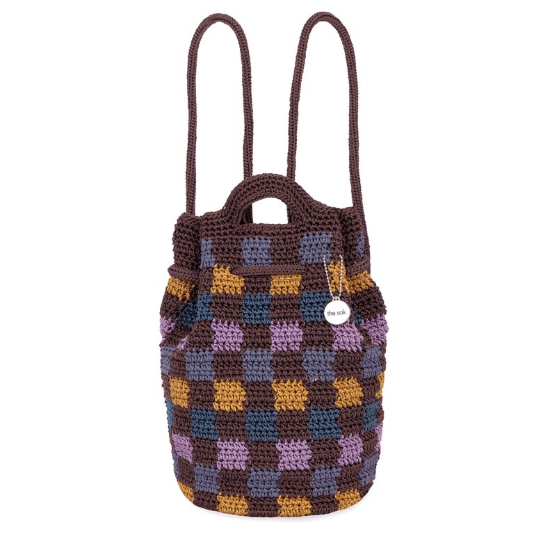 Dylan Small Backpack - Hand Crochet - Brown Check