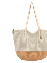 Faye Tote Bag - Hand Crochet - Natural and Bamboo Block