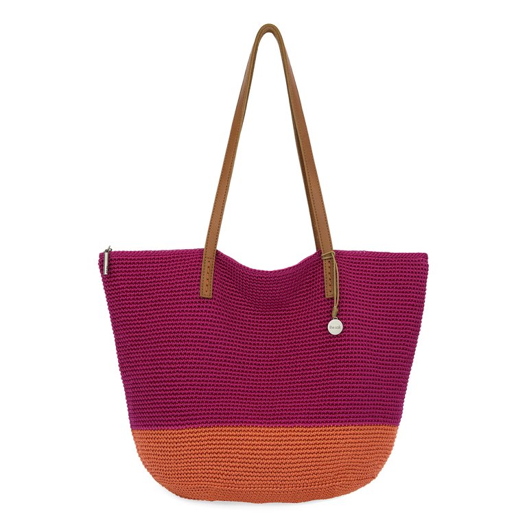 Faye Tote Bag - Hand Crochet - Pinkberry and Cayenne Block