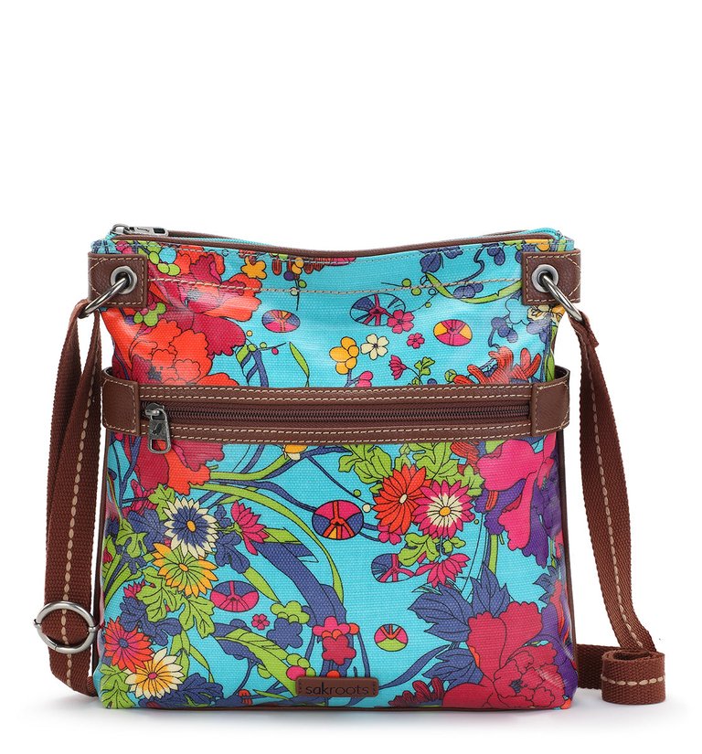 Flat Crossbody - Canvas - Aqua Flower Power