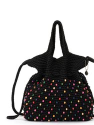 Glenna Drawstring Mini Crossbody - Hand Crochet - Black Multi Beads