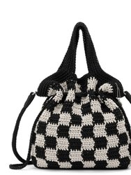 Glenna Drawstring Mini Crossbody - Hand Crochet - Black Check