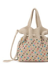 Glenna Drawstring Mini Crossbody - Hand Crochet - Ecru Multi Beads