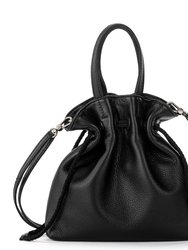 Glenna Drawstring Mini Crossbody - Leather - Black