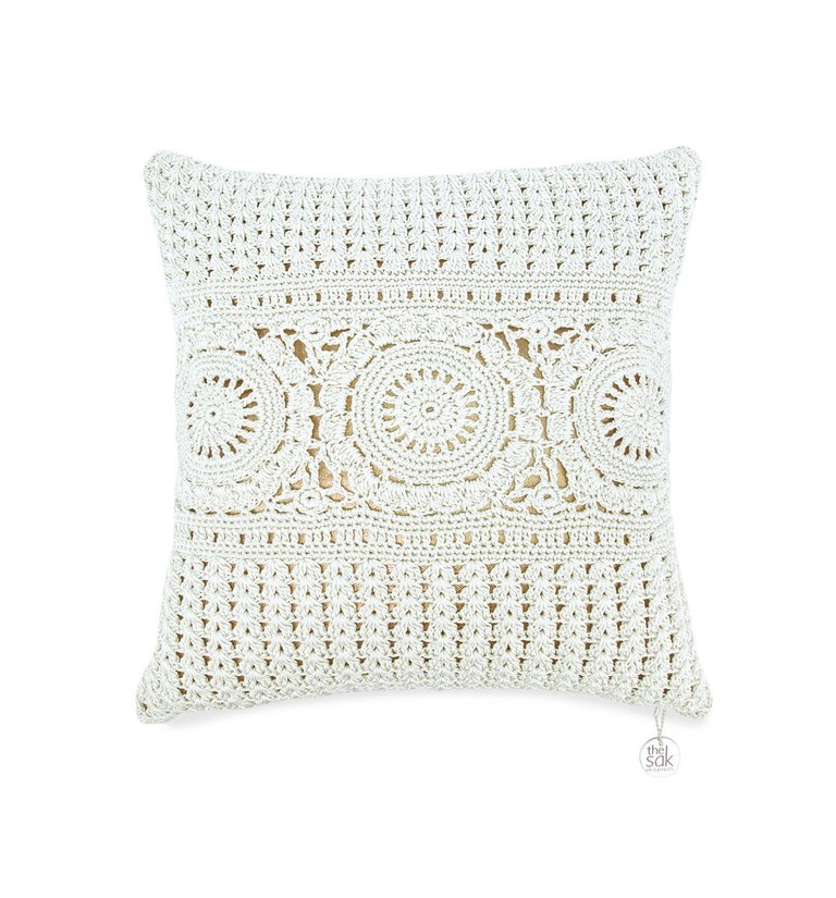 Home Hacienda 18 x 18 Pillow Cover - Hand Crochet - Natural Medallion