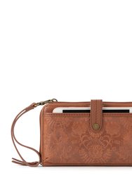 Iris Large Smartphone Crossbody - Leather - Tobacco Floral Embossed