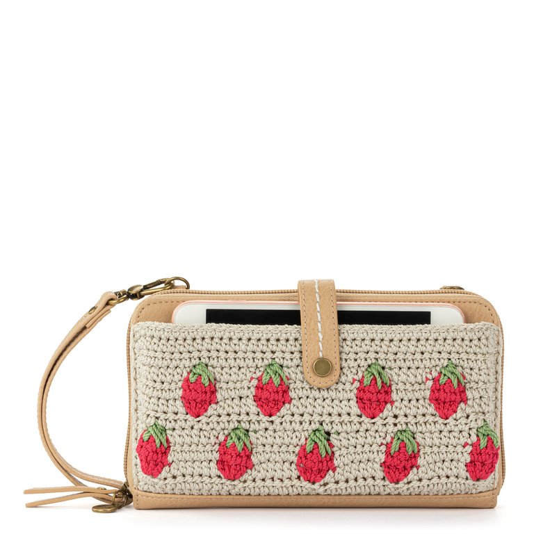 Iris Large Smartphone Crossbody - Hand Crochet - Natural Strawberries