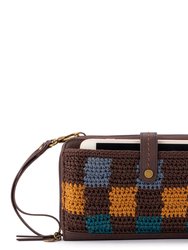 Iris Large Smartphone Crossbody - Hand Crochet - Brown Check