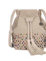 Ivy Drawstring Bucket Bag - Hand Crochet - Ecru Multi Beads