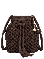 Ivy Drawstring Bucket Bag - Hand Crochet - Brown