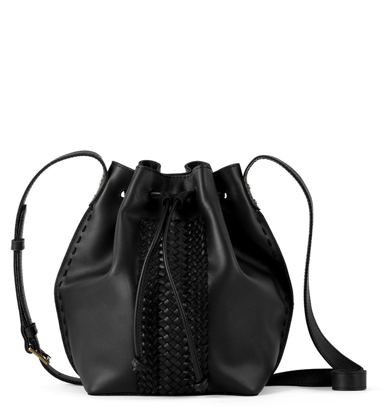 Ivy Drawstring Bucket Bag - Natural Leather - Black Vachetta