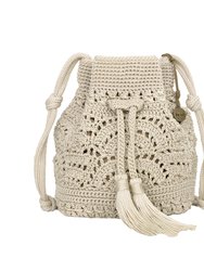 Ivy Drawstring Bucket Bag - Hand Crochet - Natural Fan