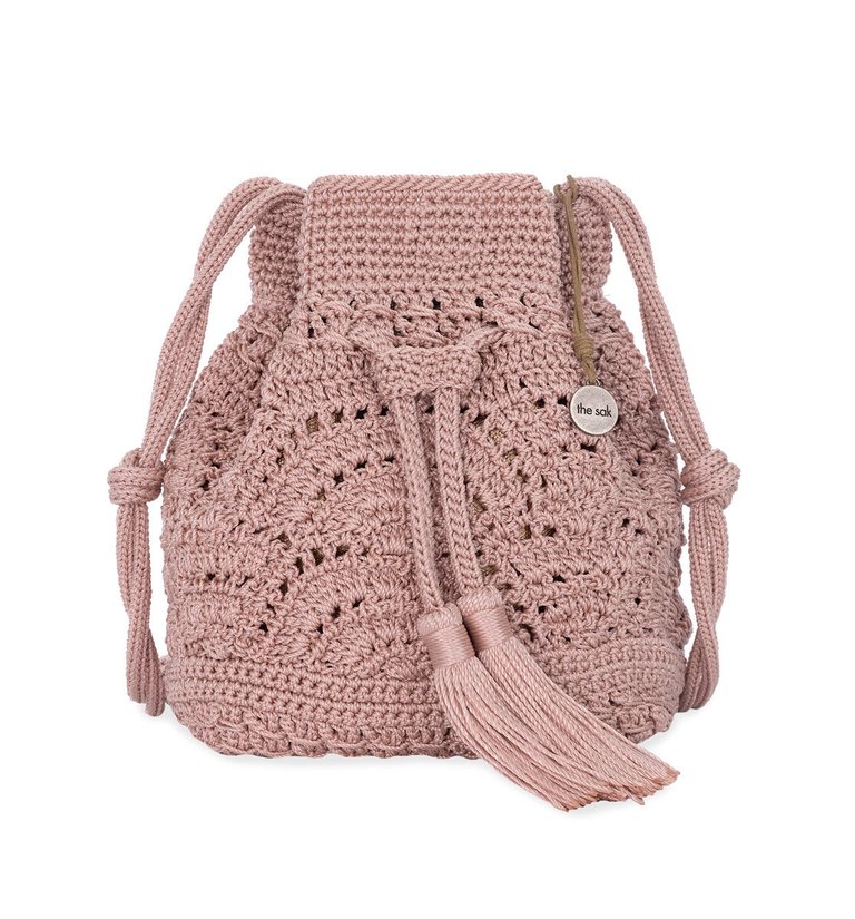 Ivy Drawstring Bucket Bag - Hand Crochet - Seashell Fan