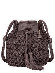 Ivy Drawstring Bucket Bag - Hand Crochet - Mushroom