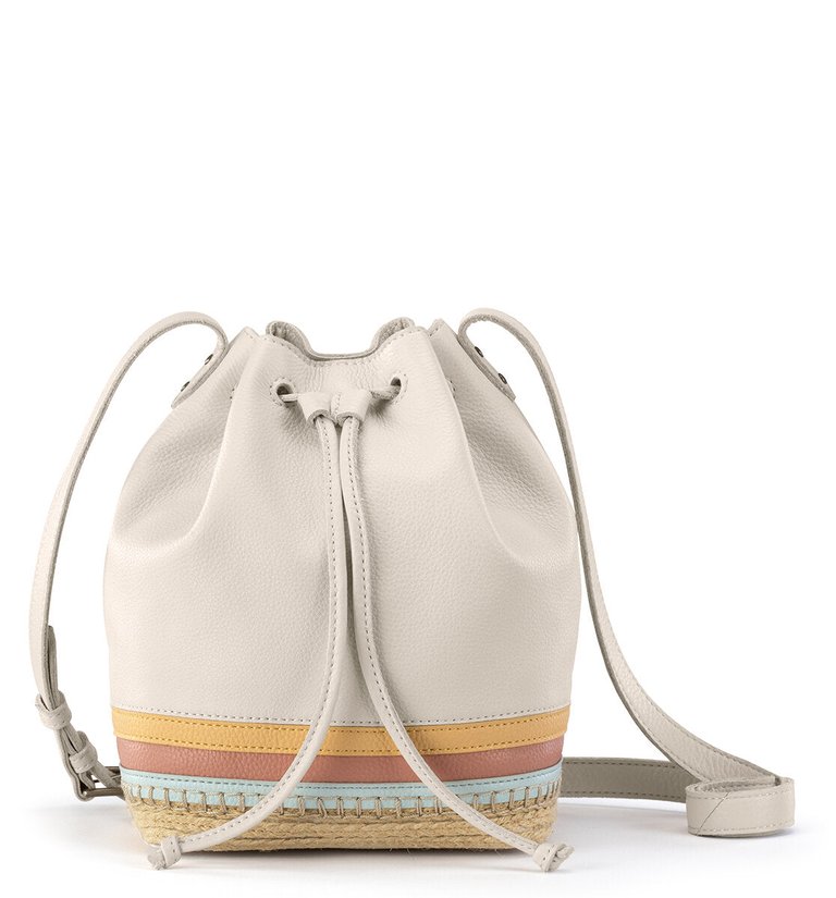 Ivy Drawstring Bucket Bag - Leather - Stone Stripe Espadrille