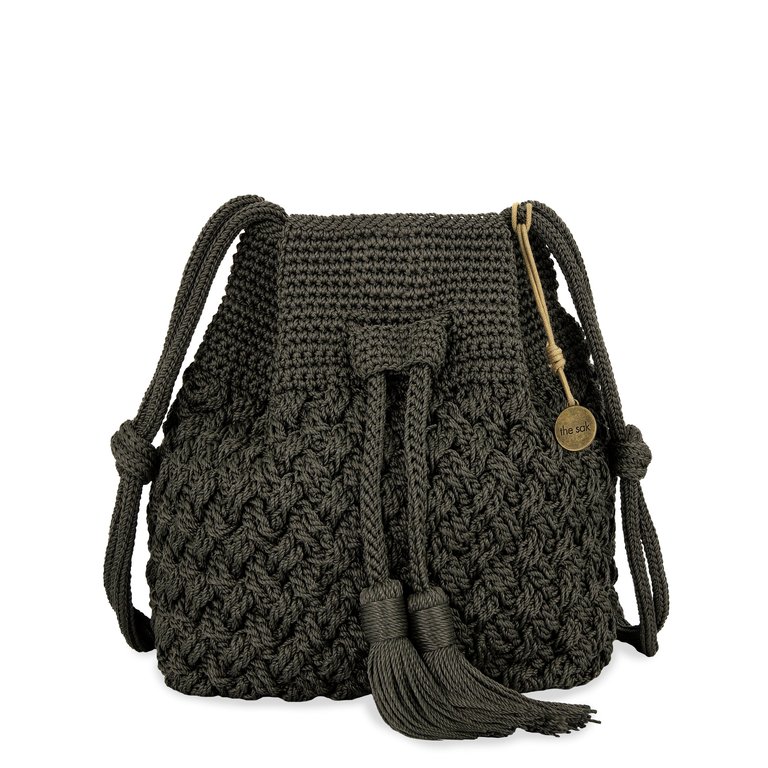 Ivy Drawstring Bucket Bag - Hand Crochet - Moss