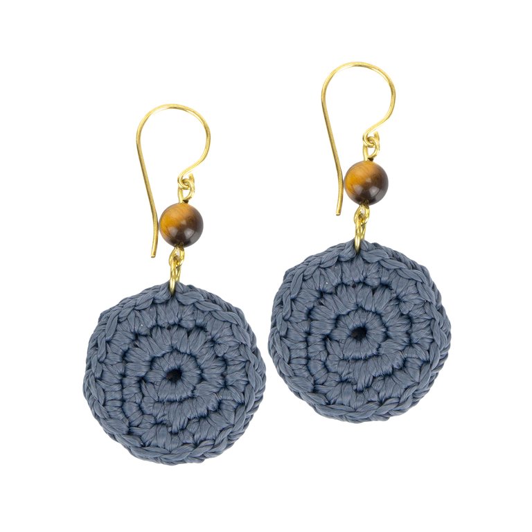 Jasper Disc Earrings - Hand Crochet - Maritime