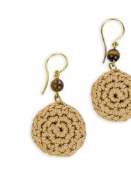 Jasper Disc Earrings - Hand Crochet - Bamboo