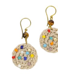 Jasper Disc Earrings - Hand Crochet - Ecru Multi Beads