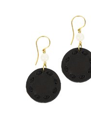 Jasper Disc Earrings - Leather - Black
