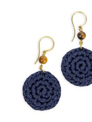 Jasper Disc Earrings - Hand Crochet - Denim