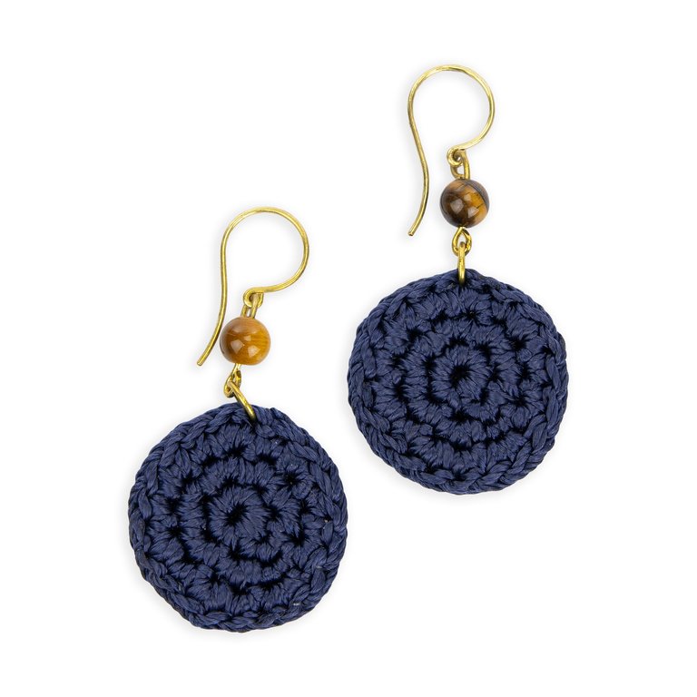 Jasper Disc Earrings - Hand Crochet - Denim