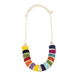 Jasper Disc Necklace - Hand Crochet - Ecru Multi