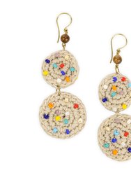Jasper Double Disc Earrings - Hand Crochet - Ecru Multi Beads