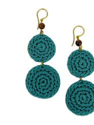 Jasper Double Disc Earrings - Hand Crochet - Azure