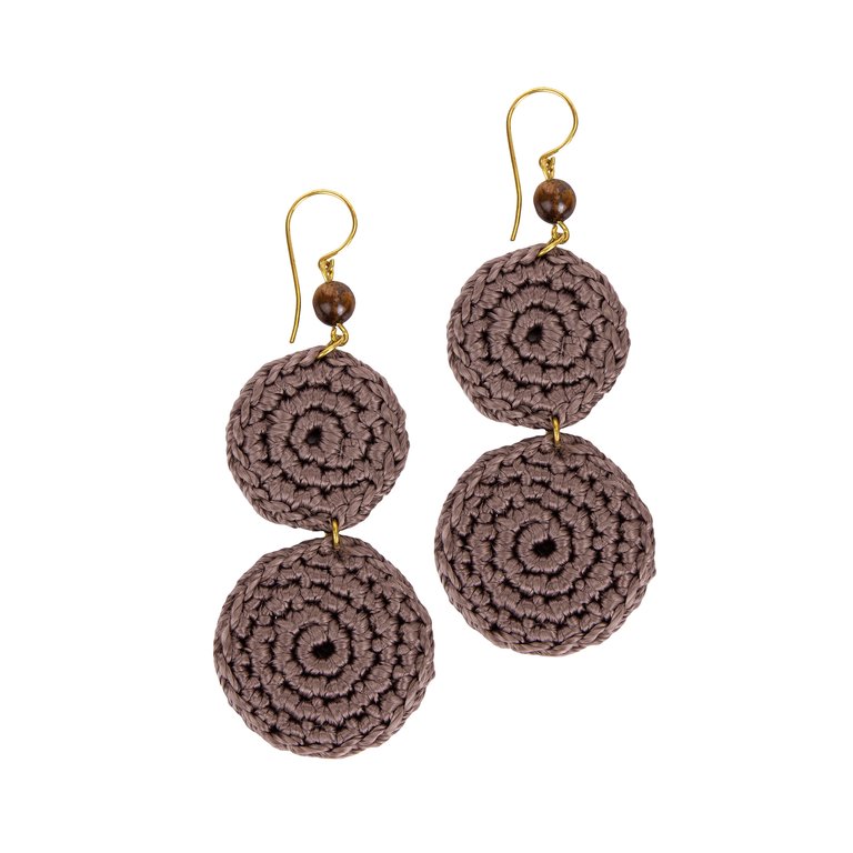 Jasper Double Disc Earrings - Hand Crochet - Mushroom