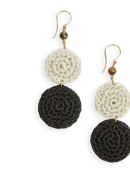 Jasper Double Disc Earrings - Hand Crochet - Black And Natural