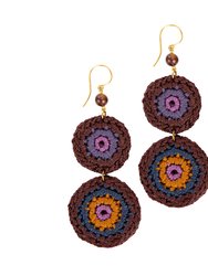 Jasper Double Disc Earrings - Hand Crochet - Brown Stripe