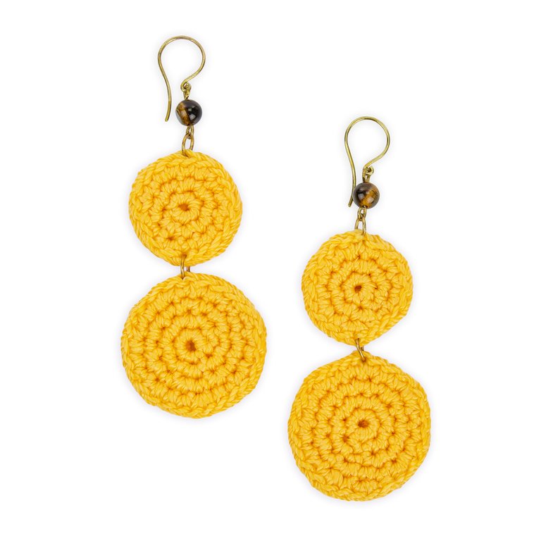 Jasper Double Disc Earrings - Hand Crochet - Lemon Drop