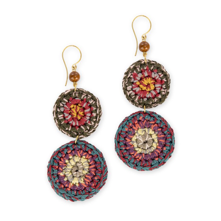 Jasper Double Disc Earrings - Hand Crochet - Sunset Stripe