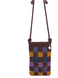 Josie Mini Crossbody Bag - Hand Crochet - Brown Check