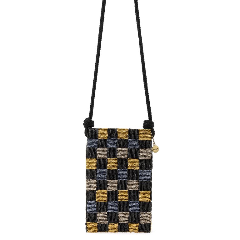 Josie Mini Crossbody Bag - Hand Crochet - Dark Metallic Check Bead