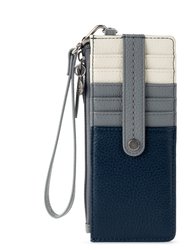 Kira Card Wristlet - Leather - Dusty Blue Block