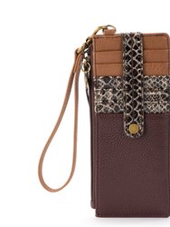 Kira Card Wristlet - Leather - Mahogany Snake Block