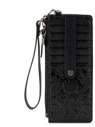 Kira Card Wristlet - Leather - Black Floral Embossed