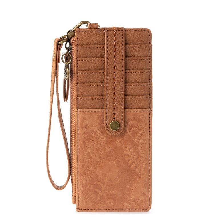 Kira Card Wristlet - Leather - Tobacco Floral Embossed