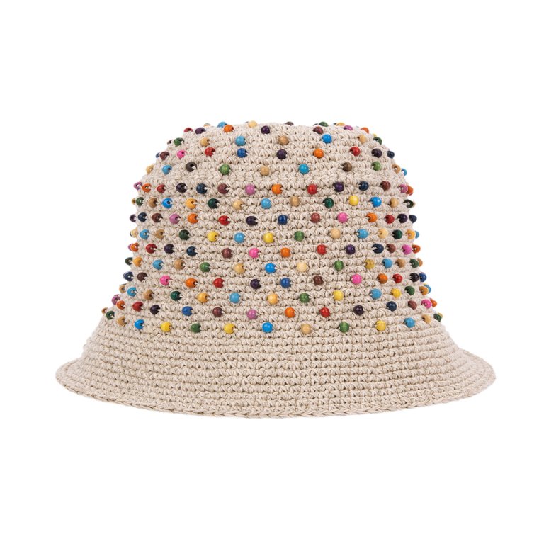 Lanie Bucket Hat - Hand Crochet - Ecru Multi Beads