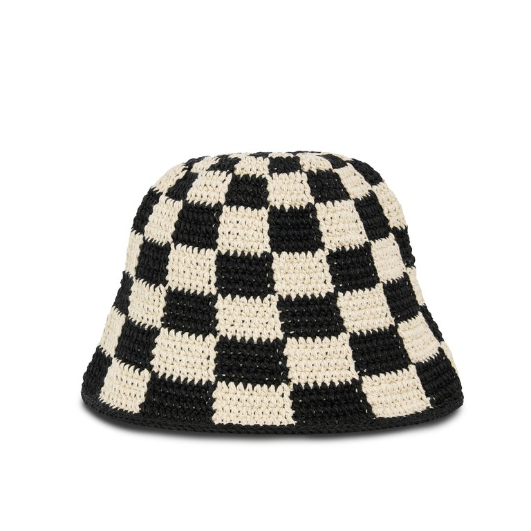 Lanie Bucket Hat - Hand Crochet - Black Check