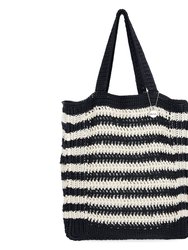 Lanie Market Tote - Hand Crochet - Black Stripe